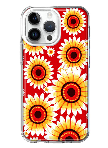 Apple iPhone 14 Pro Max Yellow Sunflowers Polkadot on Red Double Layer Phone Case Cover