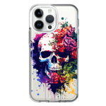Apple iPhone 15 Pro Fantasy Skull Red Purple Roses Hybrid Protective Phone Case Cover