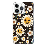 Apple iPhone 15 Pro Cute Smiley Face White Daisies Double Layer Phone Case Cover