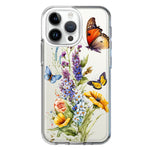 Apple iPhone 15 Pro Max Yellow Purple Spring Flowers Butterflies Floral Hybrid Protective Phone Case Cover
