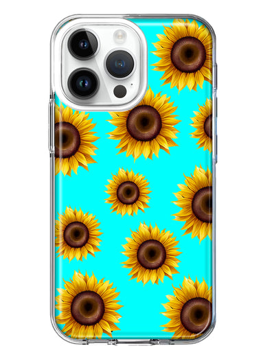 Apple iPhone 14 Pro Max Yellow Sunflowers Polkadot on Turquoise Teal Double Layer Phone Case Cover