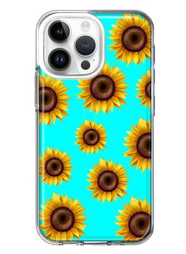 Apple iPhone 15 Pro Yellow Sunflowers Polkadot on Turquoise Teal Double Layer Phone Case Cover