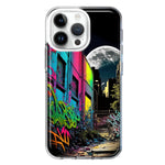 Apple iPhone 14 Pro Max Urban City Full Moon Graffiti Painting Art Hybrid Protective Phone Case Cover