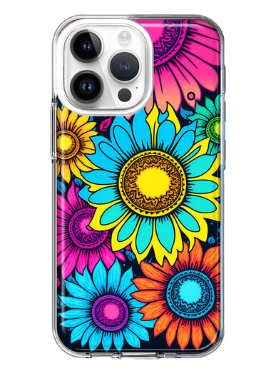 Apple iPhone 14 Pro Max Vintage Colorful Abstract Sunflowers Floral Double Layer Phone Case Cover