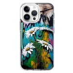 Apple iPhone 15 Pro Max White Daisies Graffiti Wall Art Painting Hybrid Protective Phone Case Cover