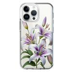 Apple iPhone 15 Pro Max White Lavender Lily Purple Flowers Floral Hybrid Protective Phone Case Cover