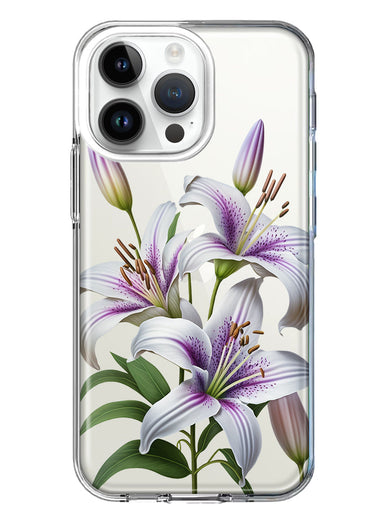 Apple iPhone 15 Pro White Lavender Lily Purple Flowers Floral Hybrid Protective Phone Case Cover