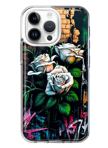 Apple iPhone 14 Pro Max White Roses Graffiti Wall Art Painting Hybrid Protective Phone Case Cover