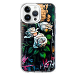 Apple iPhone 15 Pro Max White Roses Graffiti Wall Art Painting Hybrid Protective Phone Case Cover