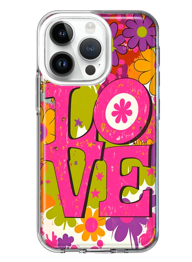 Apple iPhone 14 Pro Pink Daisy Love Graffiti Painting Art Hybrid Protective Phone Case Cover