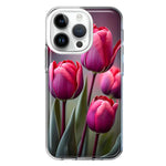 Apple iPhone 14 Pro Pink Tulip Flowers Floral Hybrid Protective Phone Case Cover