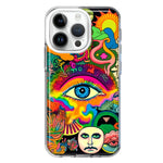 Apple iPhone 14 Pro Neon Rainbow Psychedelic Trippy Hippie Multiple Eyes Hybrid Protective Phone Case Cover