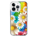 Apple iPhone 14 Pro Colorful Rainbow Daisies Blue Pink White Green Double Layer Phone Case Cover