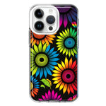 Apple iPhone 14 Pro Neon Rainbow Glow Sunflowers Colorful Floral Pink Purple Double Layer Phone Case Cover