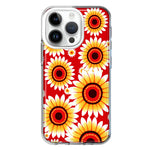 Apple iPhone 14 Pro Yellow Sunflowers Polkadot on Red Double Layer Phone Case Cover