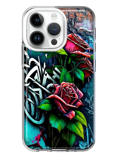 Apple iPhone 14 Pro Red Roses Graffiti Painting Art Hybrid Protective Phone Case Cover