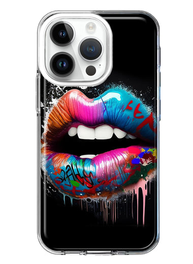 Apple iPhone 14 Pro Colorful Lip Graffiti Painting Art Hybrid Protective Phone Case Cover