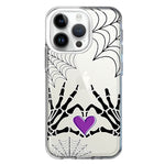 Apple iPhone 14 Pro Halloween Skeleton Heart Hands Spooky Spider Web Hybrid Protective Phone Case Cover