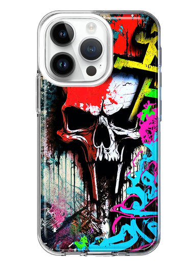 Apple iPhone 14 Pro Skull Face Graffiti Painting Art Hybrid Protective Phone Case Cover