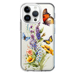 Apple iPhone 14 Pro Yellow Purple Spring Flowers Butterflies Floral Hybrid Protective Phone Case Cover