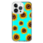 Apple iPhone 14 Pro Yellow Sunflowers Polkadot on Turquoise Teal Double Layer Phone Case Cover