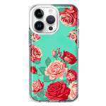 Apple iPhone 14 Pro Turquoise Teal Vintage Pastel Pink Red Roses Double Layer Phone Case Cover