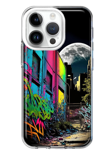 Apple iPhone 14 Pro Urban City Full Moon Graffiti Painting Art Hybrid Protective Phone Case Cover