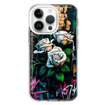 Apple iPhone 14 Pro White Roses Graffiti Wall Art Painting Hybrid Protective Phone Case Cover