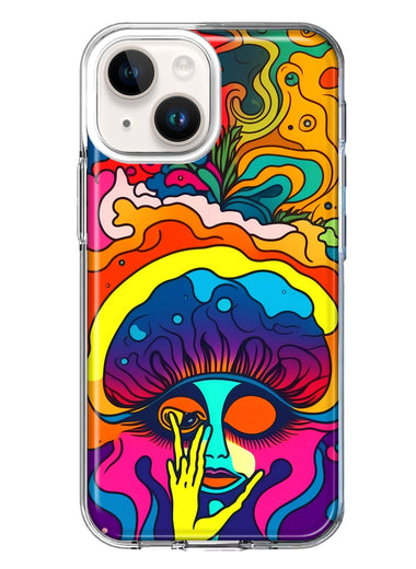 Apple iPhone 15 Plus Neon Rainbow Psychedelic Trippy Hippie Big Brain Hybrid Protective Phone Case Cover