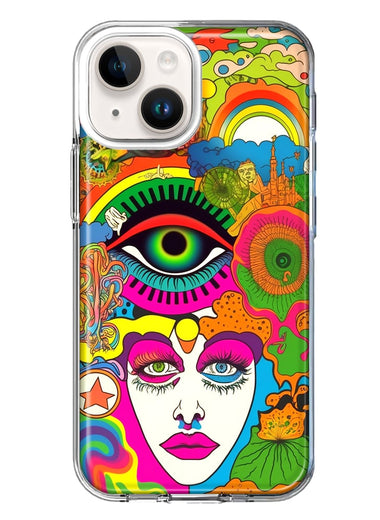 Apple iPhone 15 Plus Neon Rainbow Psychedelic Trippy Hippie DaydreamHybrid Protective Phone Case Cover