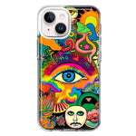 Apple iPhone 15 Plus Neon Rainbow Psychedelic Trippy Hippie Multiple Eyes Hybrid Protective Phone Case Cover