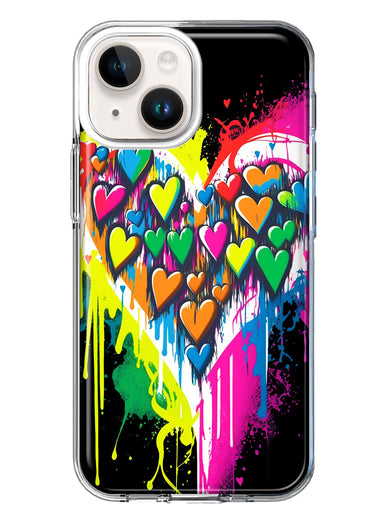 Apple iPhone 15 Plus Colorful Rainbow Hearts Love Graffiti Painting Hybrid Protective Phone Case Cover