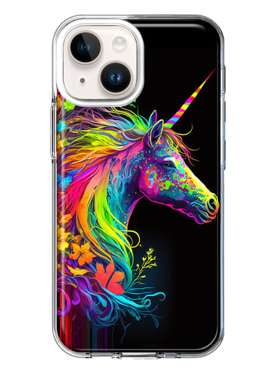 Apple iPhone 15 Plus Neon Rainbow Glow Unicorn Floral Hybrid Protective Phone Case Cover