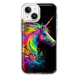 Apple iPhone 15 Plus Neon Rainbow Glow Unicorn Floral Hybrid Protective Phone Case Cover
