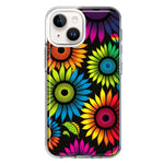 Apple iPhone 14 Neon Rainbow Glow Sunflowers Colorful Floral Pink Purple Double Layer Phone Case Cover