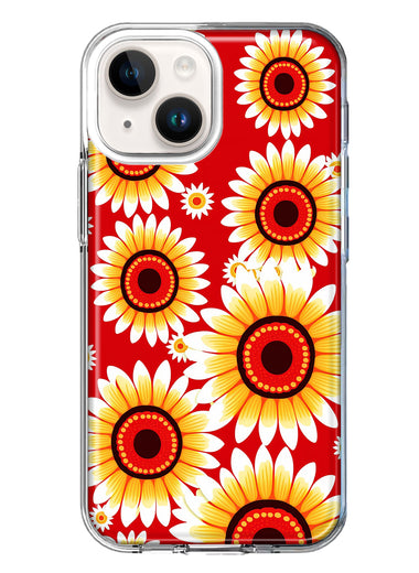 Apple iPhone 14 Plus Yellow Sunflowers Polkadot on Red Double Layer Phone Case Cover