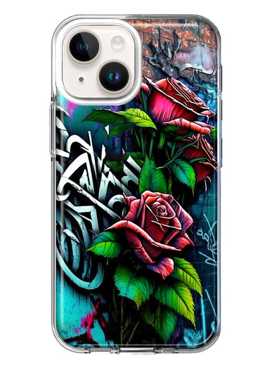 Apple iPhone 15 Plus Red Roses Graffiti Painting Art Hybrid Protective Phone Case Cover