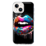 Apple iPhone 15 Plus Colorful Lip Graffiti Painting Art Hybrid Protective Phone Case Cover