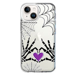 Apple iPhone 14 Halloween Skeleton Heart Hands Spooky Spider Web Hybrid Protective Phone Case Cover