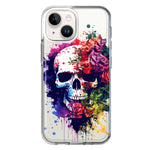 Apple iPhone 15 Plus Fantasy Skull Red Purple Roses Hybrid Protective Phone Case Cover