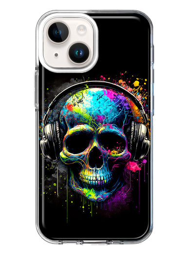 Apple iPhone 15 Plus Fantasy Skull Headphone Colorful Pop Art Hybrid Protective Phone Case Cover