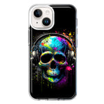 Apple iPhone 15 Plus Fantasy Skull Headphone Colorful Pop Art Hybrid Protective Phone Case Cover