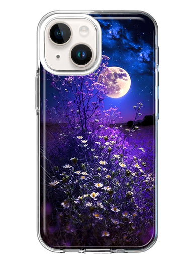 Apple iPhone 15 Plus Spring Moon Night Lavender Flowers Floral Hybrid Protective Phone Case Cover