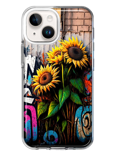 Apple iPhone 15 Plus Sunflowers Graffiti Painting Art Hybrid Protective Phone Case Cover
