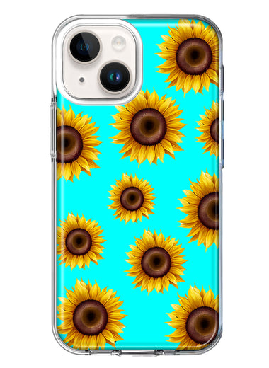 Apple iPhone 14 Plus Yellow Sunflowers Polkadot on Turquoise Teal Double Layer Phone Case Cover