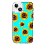 Apple iPhone 14 Plus Yellow Sunflowers Polkadot on Turquoise Teal Double Layer Phone Case Cover