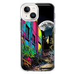 Apple iPhone 14 Urban City Full Moon Graffiti Painting Art Hybrid Protective Phone Case Cover