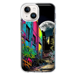 Apple iPhone 15 Urban City Full Moon Graffiti Painting Art Hybrid Protective Phone Case Cover