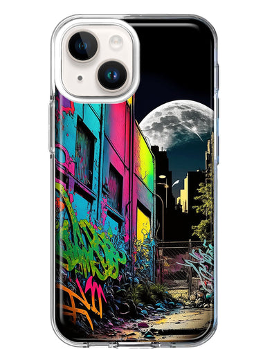 Apple iPhone 15 Plus Urban City Full Moon Graffiti Painting Art Hybrid Protective Phone Case Cover