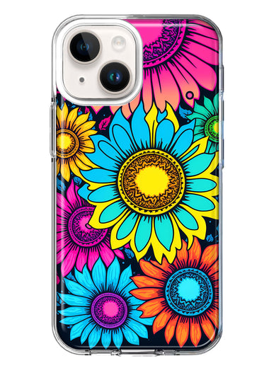 Apple iPhone 15 Plus Vintage Colorful Abstract Sunflowers Floral Double Layer Phone Case Cover